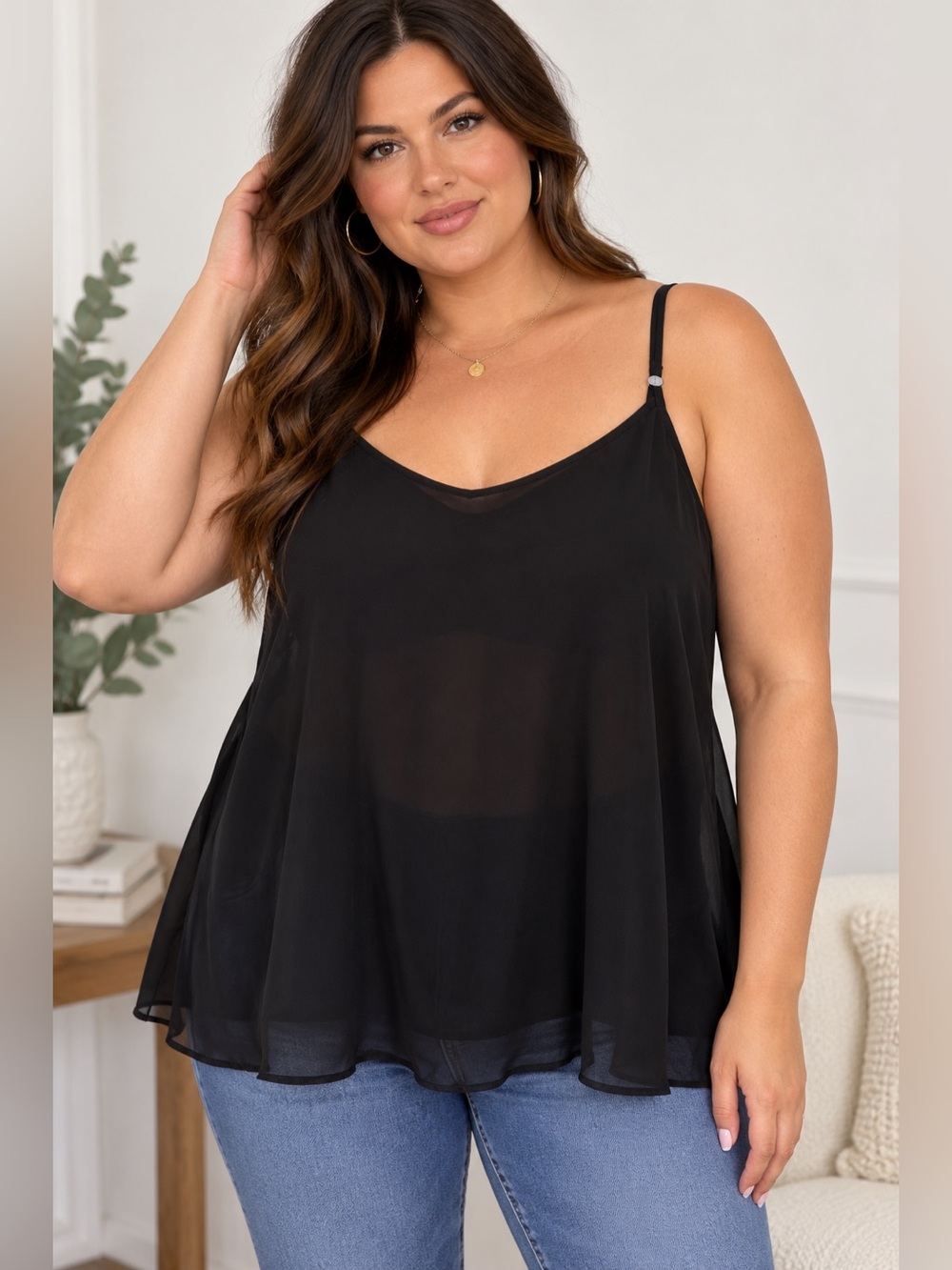 Torrid Black Sheer Chiffon Swing Cami Tank Top Size 0